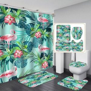 4 Pièces Décoration Salle de Bains Flamant Rose